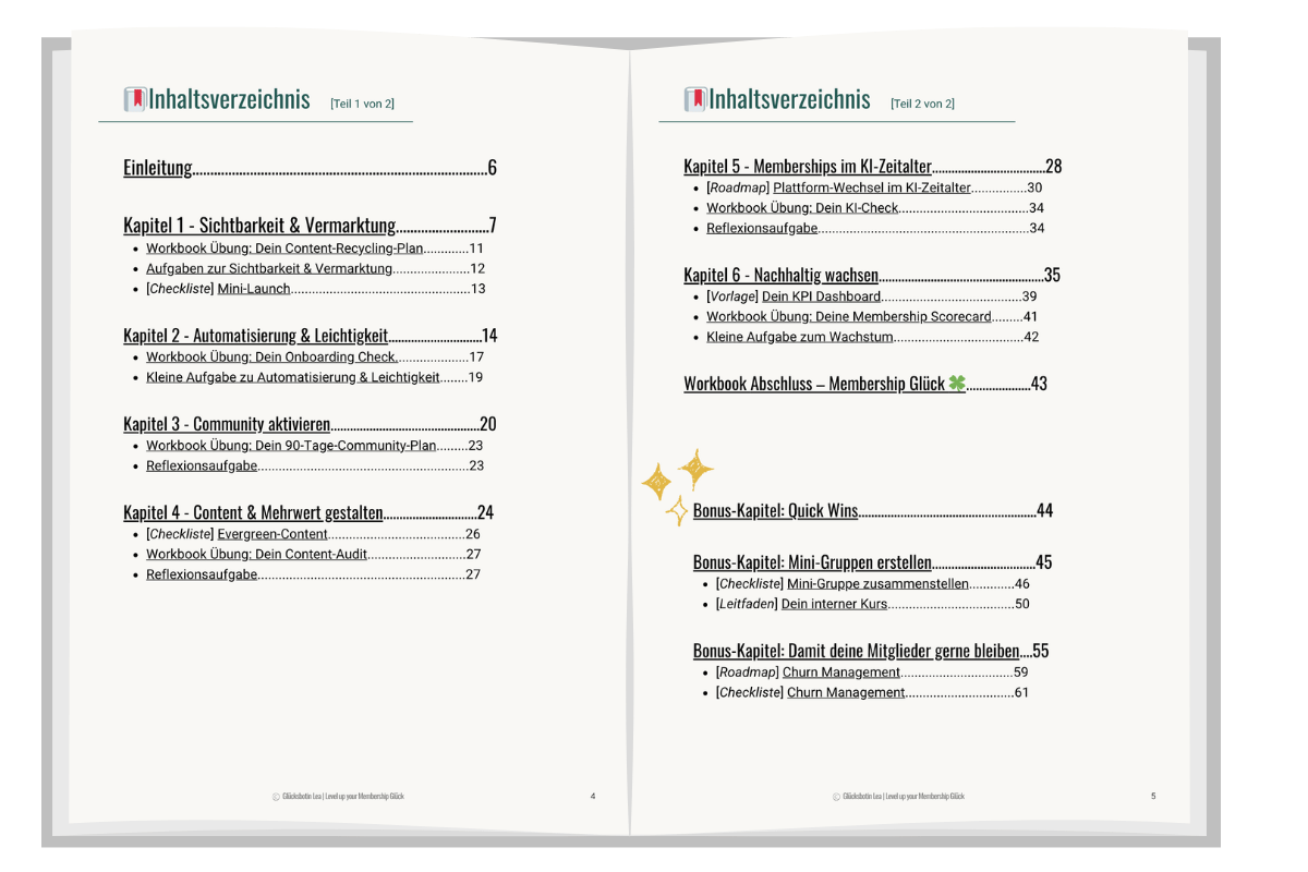 Level up your Membership Glück Inhaltsverzeichnis